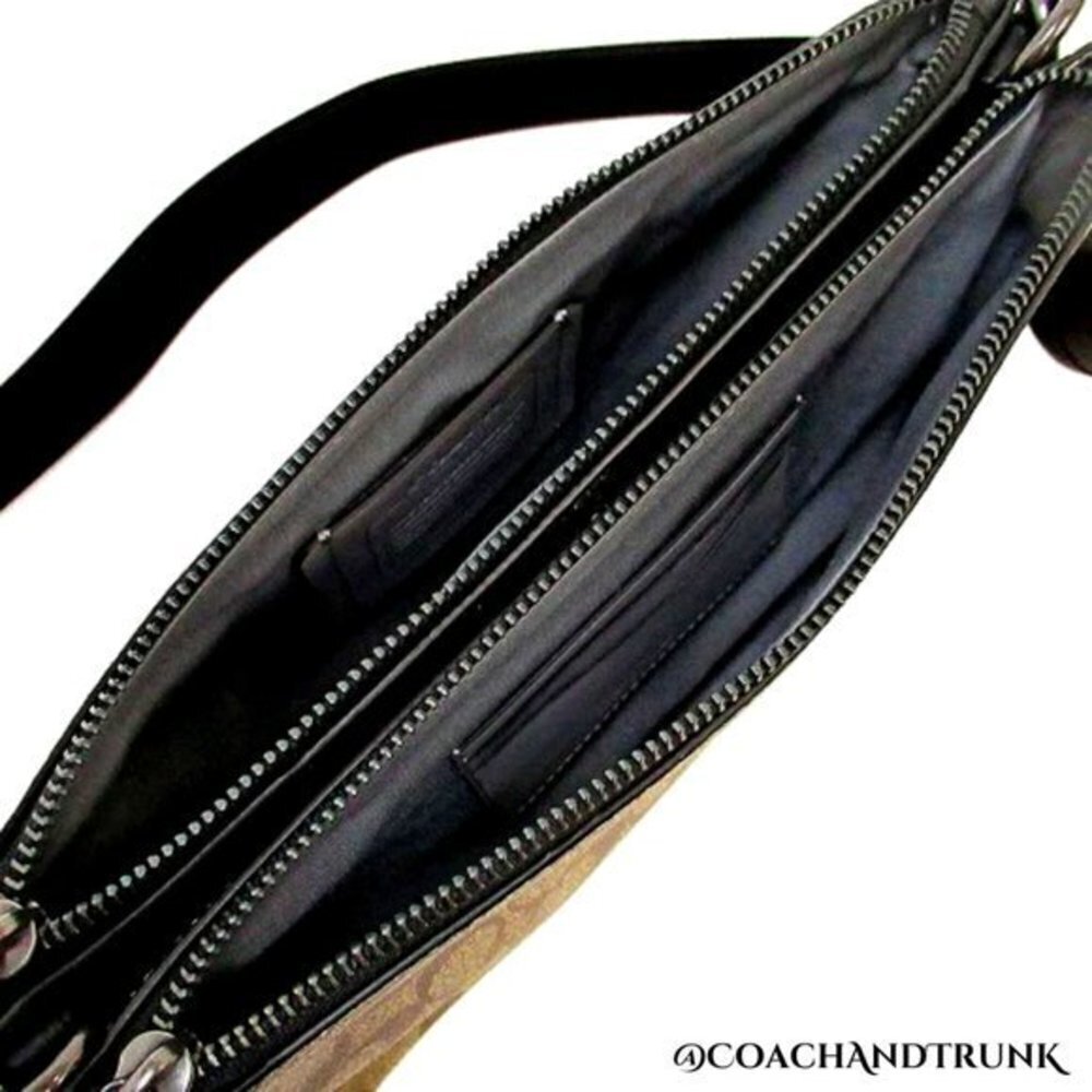 COACH 2PC Everett Crossbody Dbl Sided Charcoal Khaki / Khaki Red & Card Case NWT - Picture 5 of 16